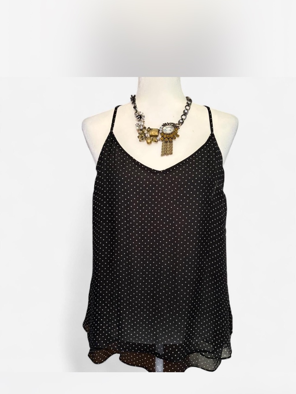 Isabel Lu 100% Silk Black Polka Dot Racerback Cami Tank Top L